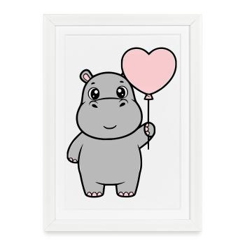 Amour en cœur d’hippopotame doux - Affiche encadrée (27 × 37 cm) - blanc - Devant