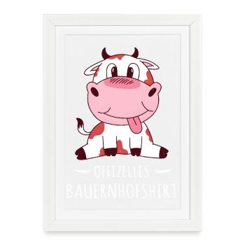 T-shirt officiel de la ferme – Motif de vache mignonne - Affiche encadrée (27 × 37 cm) - blanc - Devant
