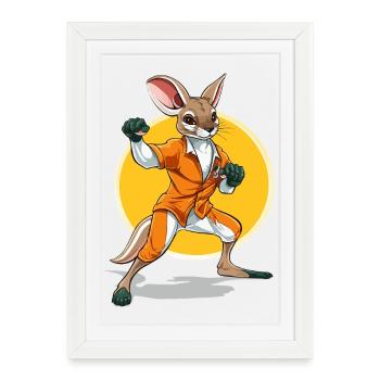 Action de karaté de lapin en costume - Affiche encadrée (27 × 37 cm) - blanc - Devant