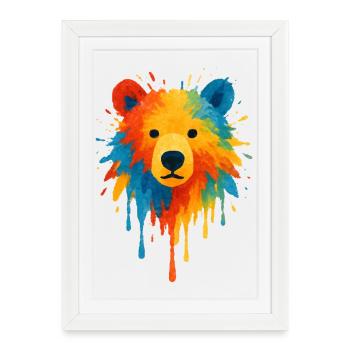 Bear Watercolor Dripping Chroma Art - Framed poster (27 × 37 cm) - white - Front