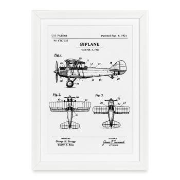 Biplan ancien brevet d’aviation de 1921 - Affiche encadrée (27 × 37 cm) - blanc - Devant