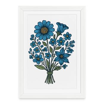 Bouquet de Fleurs Bleues - Affiche encadrée (27 × 37 cm) - blanc - Devant