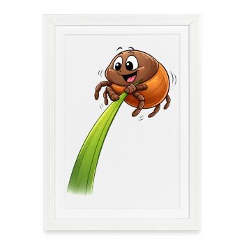 Tick drôle sur le brin d’herbe - Affiche encadrée (27 × 37 cm) - blanc - Devant