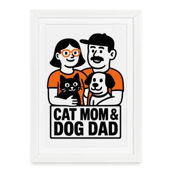Cat Mom Dog Dad Minimaliste Humour Design - Affiche encadrée (27 × 37 cm) - blanc - Devant