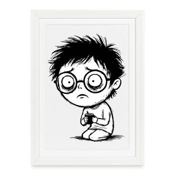 Student Coffee Fatigue Blank Gaze Manga - Framed poster (27 × 37 cm) - white - Front