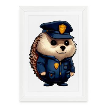 Police des hérissons - Affiche encadrée (27 × 37 cm) - blanc - Devant