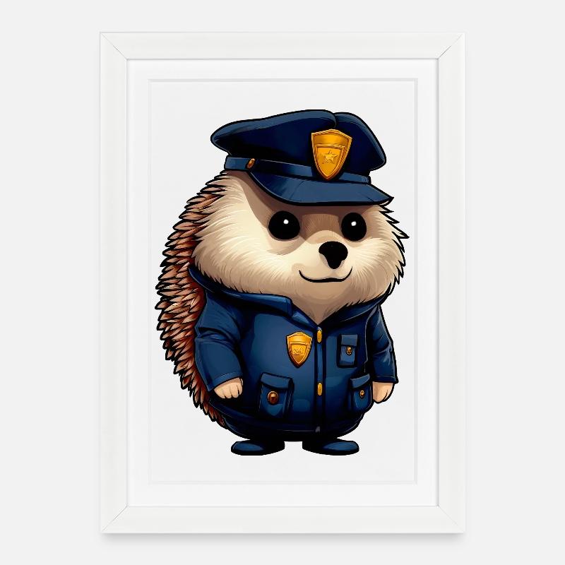 Police des hérissons - Affiche encadrée (27 × 37 cm) - blanc