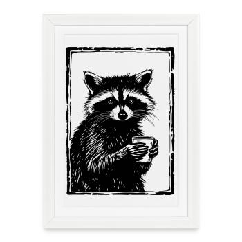 Barista Raccoon - Affiche encadrée (27 × 37 cm) - blanc - Devant