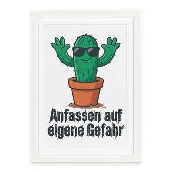 Cactus Sunglasses Warning ! - Framed poster (27 × 37 cm) - white - Front