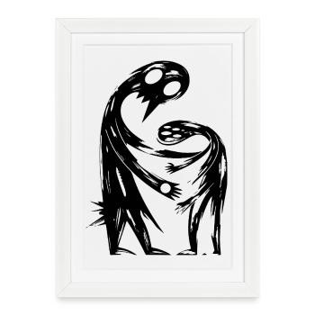 Figures abstraites s’embrassent créativement - Affiche encadrée (27 × 37 cm) - blanc - Devant