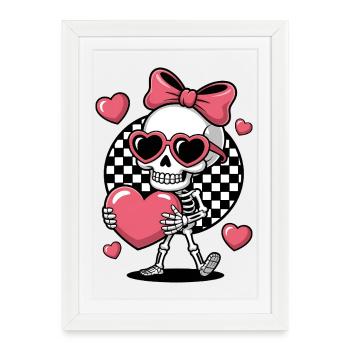 Squelette d’amour du Crâne en Cœur - Affiche encadrée (27 × 37 cm) - blanc - Devant