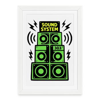 Sound System Speaker Techno Festival DJ - Affiche encadrée (27 × 37 cm) - blanc - Devant