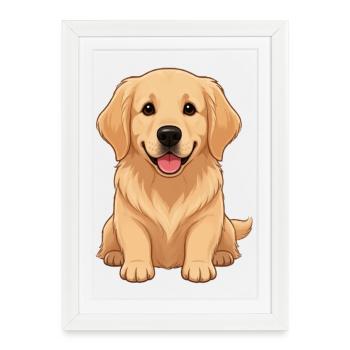 Cadeau chien Golden Retriever Bébé Chiot - Affiche encadrée (27 × 37 cm) - blanc - Devant