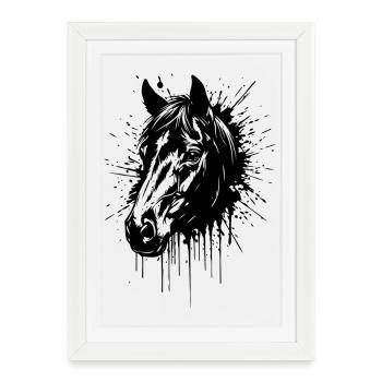 Wild Horse Ink - Tête de Cheval Splash Art - Affiche encadrée (27 × 37 cm) - blanc - Devant