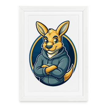 Kangaroo Kawaii mascotte dessin animé Clipart Logo Badge - Affiche encadrée (27 × 37 cm) - blanc - Devant