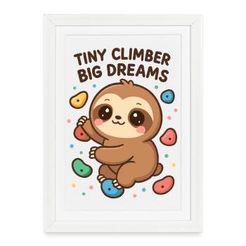 Kawaii Faultier Klettern - Tiny Climber Shirt - Gerahmtes Poster (27 × 37 cm) - Weiß - Vorne