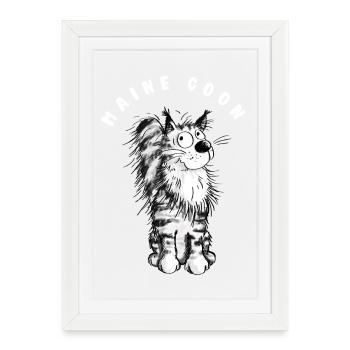 Joyeux Maine Coon - Chat - Main Coon - Chats - Affiche encadrée (27 × 37 cm) - blanc - Devant