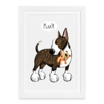 Bullterrier Play - Framed poster (27 × 37 cm) - white - Front
