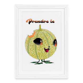 Dessin melon humour prendre le melon - Affiche encadrée (27 × 37 cm) - blanc - Devant