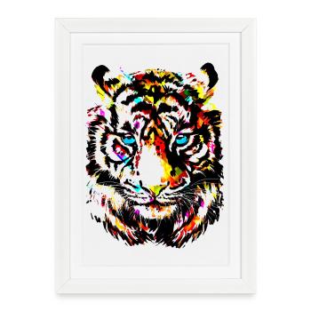 Colorful Tiger - Yellow Tiger Head - Tiger Drawing - Framed poster (27 × 37 cm) - white - Front