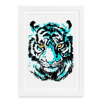 Tête de tigre - Tigre coloré - Prédateur de chat sauvage - Affiche encadrée (27 × 37 cm) - blanc - Devant