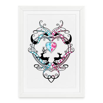 Bois de cerf Cerf et cœur - Affiche encadrée (27 × 37 cm) - blanc - Devant
