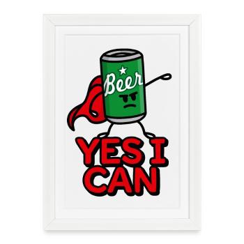 drôle de bière super-héros cartoon bière peut oui je peux - Affiche encadrée (27 × 37 cm) - blanc - Devant