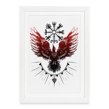 Wikinger Rabe Vegvisir Valknut - Gerahmtes Poster (27 × 37 cm) - Weiß - Vorne