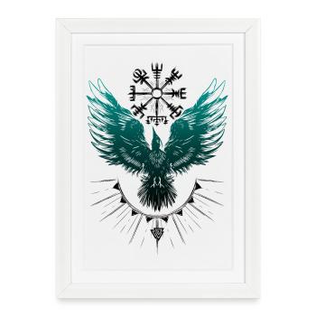Wikinger Rabe Vegvisir Valknut - Gerahmtes Poster (27 × 37 cm) - Weiß - Vorne