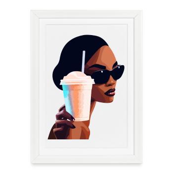 Vibrant Boisson d’été Femme Illustration - Affiche encadrée (27 × 37 cm) - blanc - Devant
