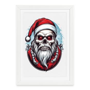 Totenkopf Weihnachtsmann - Gerahmtes Poster (27 × 37 cm) - Weiß - Vorne