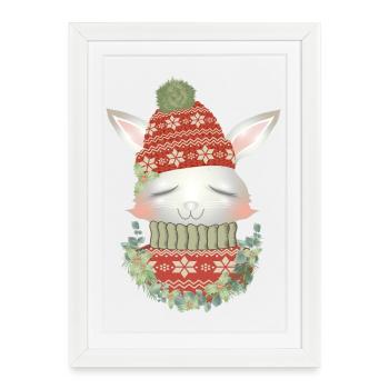 lapin blanc avec pull, bonnet et couronne - Affiche encadrée (27 × 37 cm) - blanc - Devant