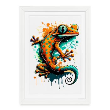 Lézard coloré - Gecko Salamandre Lézard - Affiche encadrée (27 × 37 cm) - blanc - Devant