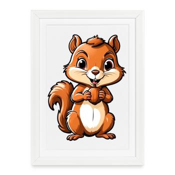Cute Cartoon Squirrel Holding Acorn - Framed poster (27 × 37 cm) - white - Front