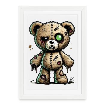 Ours en peluche zombie fascinant et effrayant - Affiche encadrée (27 × 37 cm) - blanc - Devant