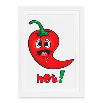Piment rouge vif - émoticône drôle - chaud - Affiche encadrée (27 × 37 cm) - blanc - Devant