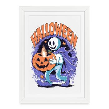Sourire d’Halloween avec fantôme et citrouille - Affiche encadrée (27 × 37 cm) - blanc - Devant