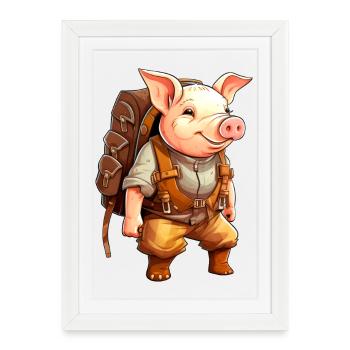 Piggy Hiking / Mountaineer Piggy - Framed poster (27 × 37 cm) - white - Front