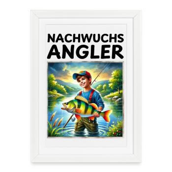 Young Anglers - Perch Motif Kids - Framed poster (27 × 37 cm) - white - Front