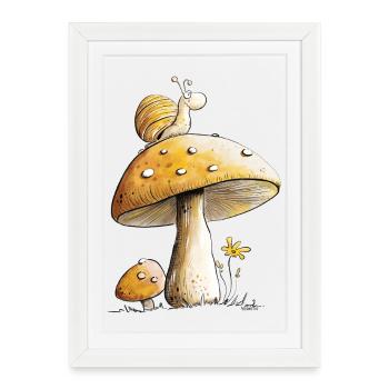 Snail On Mushroom Nature Forest Fairy Tale - Framed poster (27 × 37 cm) - white - Front