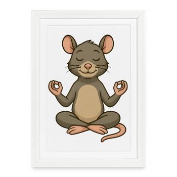 Souris Rat Yoga Méditation Relaxation Paix intérieure - Affiche encadrée (27 × 37 cm) - blanc - Devant