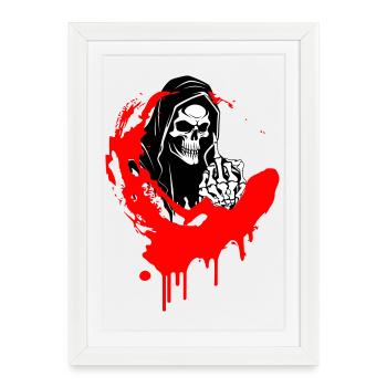 Illustration de Crâne Rebelle avec Doigt d'Honneur - Affiche encadrée (27 × 37 cm) - blanc - Devant