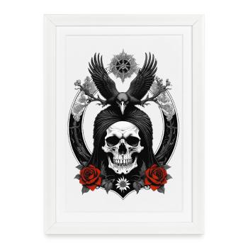 skull and crow - Framed poster (27 × 37 cm) - white - Front