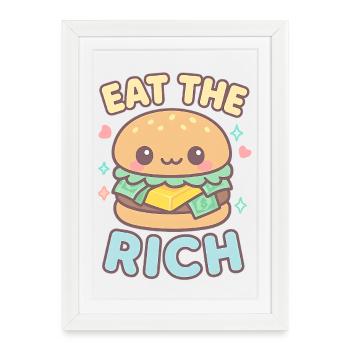 Mangez le riche hamburger kawaii - Affiche encadrée (27 × 37 cm) - blanc - Devant