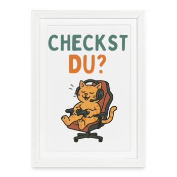 Gaming cat in executive chair vintage retro design - Framed poster (27 × 37 cm) - white - Front