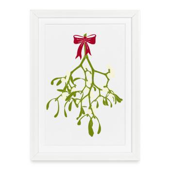 Gui avec ruban rouge - Décoration de Noël - Affiche encadrée (27 × 37 cm) - blanc - Devant