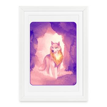 Loup blanc à l’aquarelle 2 (violet) - Affiche encadrée (27 × 37 cm) - blanc - Devant