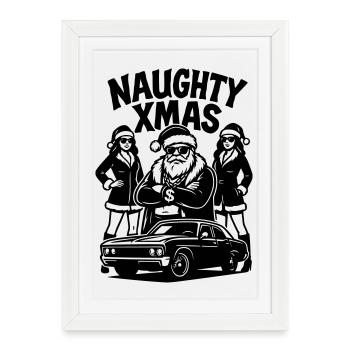 Vilain Noël Père Noël Pimp Auto Poussins - Affiche encadrée (27 × 37 cm) - blanc - Devant