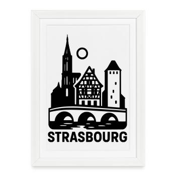 Strasbourg Silhouette - Affiche encadrée (27 × 37 cm) - blanc - Devant