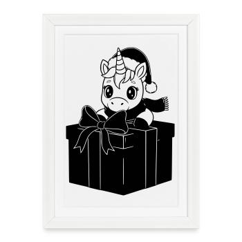 Cadeau de licorne de Noël - Affiche encadrée (27 × 37 cm) - blanc - Devant